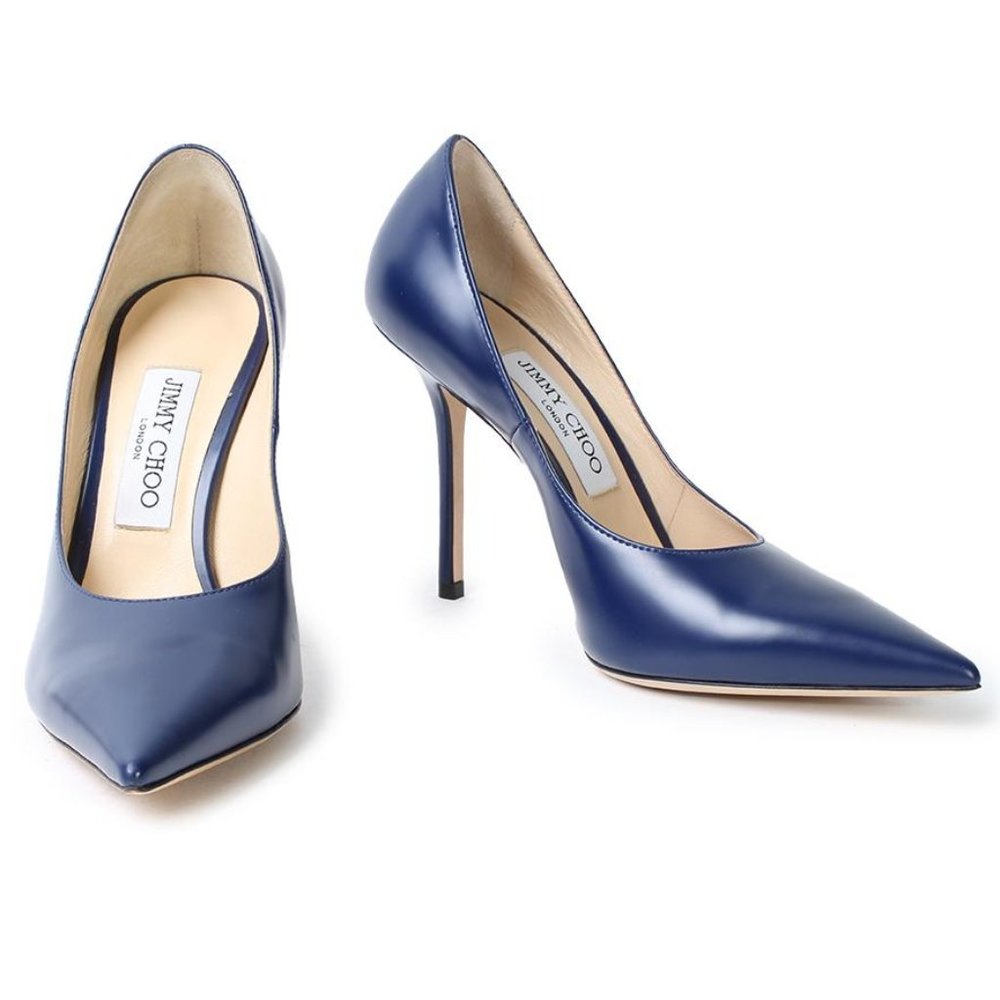 Jimmy Choo Size 40 8.5-9 navy Pop Blue or cream Liquid Leather Heels shoes pumps